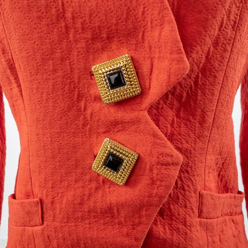 Vintage 80s S/M Quilted Blazer Jacket Orange - Picture 2 of 11